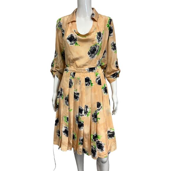 MOSCHINO CHEAP AND CHIC Pink Silk Fabric Floral Print Top Aline Midi Skirt Set - Picture 1 of 7